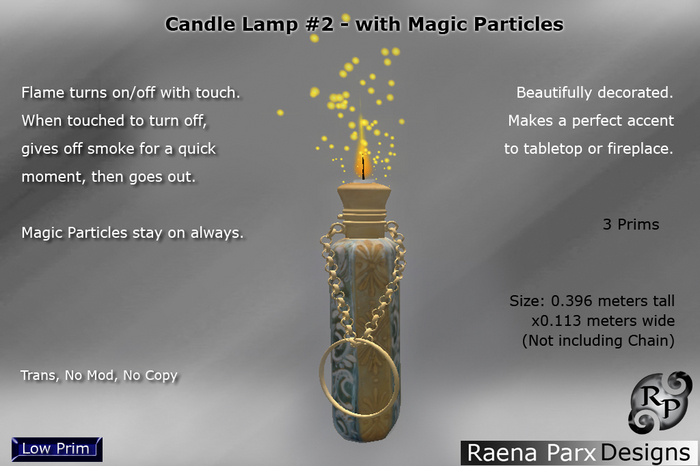 CANDLE LAMP #2 WITH MAGIC PARTICLES AND TOUCH ON/OFF FLAME - RPD - NEW!!!