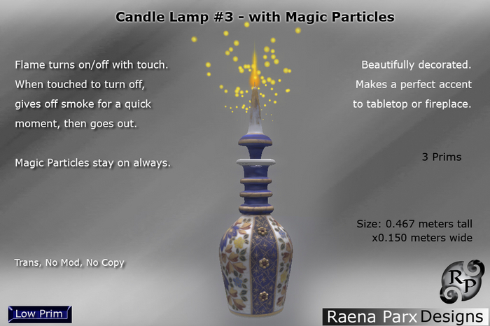 CANDLE LAMP #3 WITH MAGIC PARTICLES AND TOUCH ON/OFF FLAME - RPD - NEW!!!