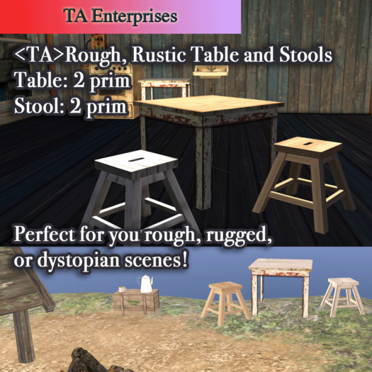 <TA>Rough, Rustic Table and Stools