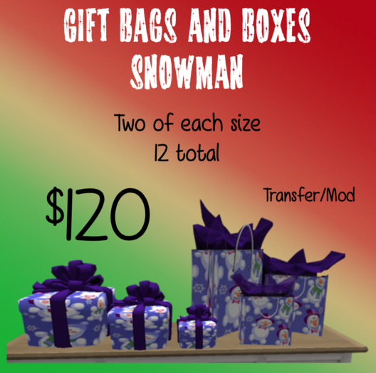 Gift Bags and Boxes Snowman (Transfer)