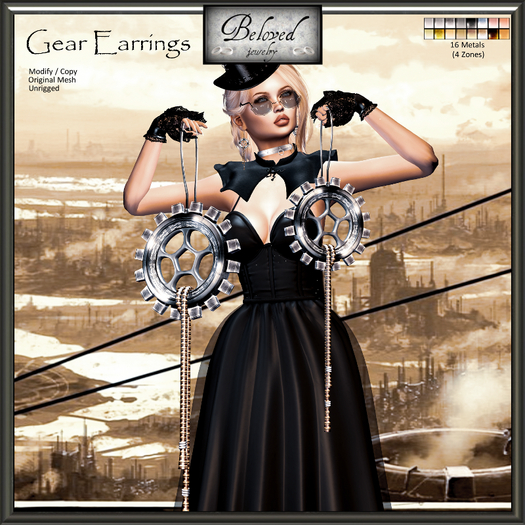 SALE! Beloved Jewelry : Gear Earrings (Texture Change Metals) Gold, Silver, Steampunk