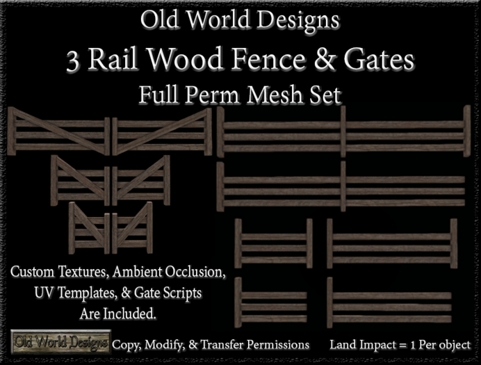 Old World Designs Full Perm Mesh 3 Rail Wood Fence and Gate Set for Corrals Paddock Stalls and Estate Fencing Needs
