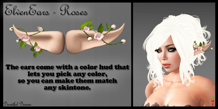 .:DD:. Elf Ears - Roses - White Pinktipped **SALE** 