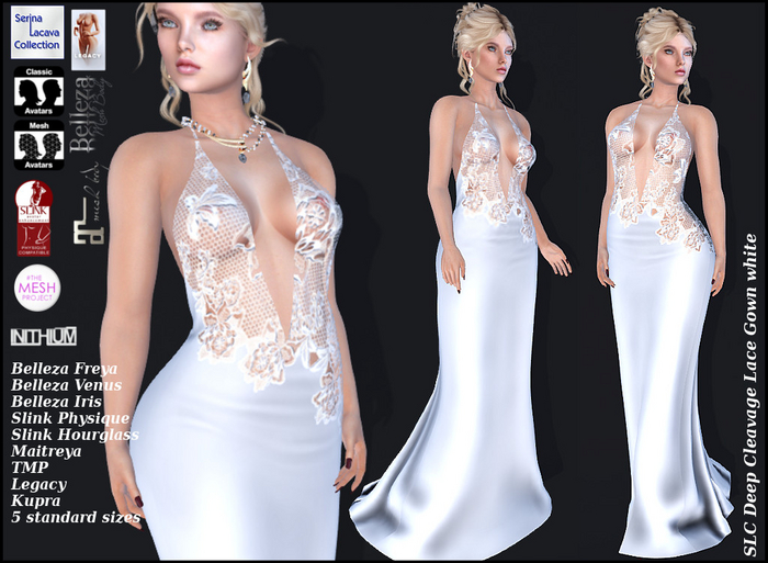 SLC Deep Cleavage Lace Gown white (unpacked)