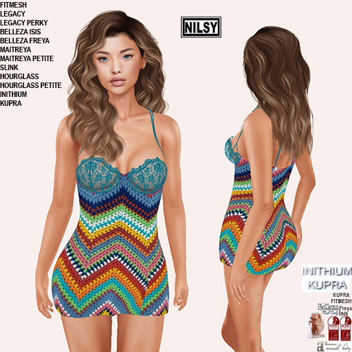 LACE TOP CROCHET DRESS,CL&MESH BODY