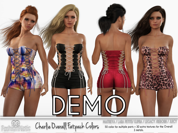 Demo Charlie Overall Fatpack Colors - Maitreya Lara, Lara Petite, Kupra Original, Legacy, Reborn, Juicy - FashionNatic
