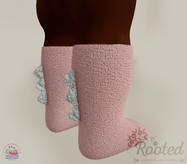 Rooted - Dino Socks - Pastel Pink