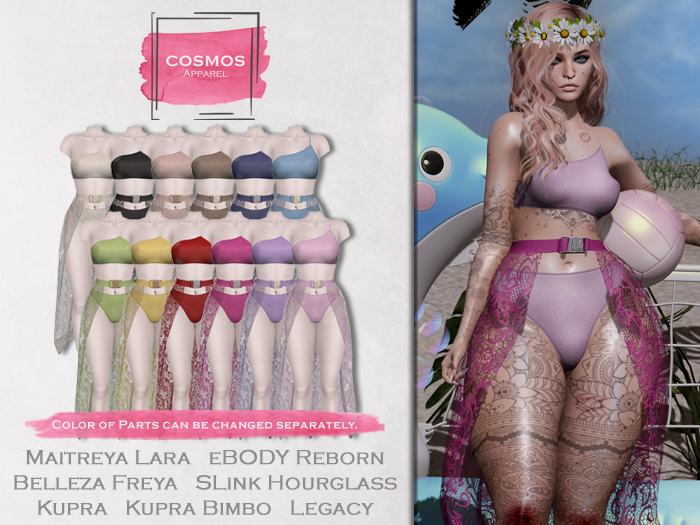 [COSMOS] Helena 3-Pieces Beach Set Lace / 12 Colors Fatpack