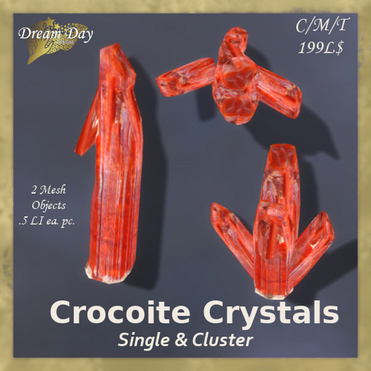 Crocoite Crystals, Single & Cluster, .5LI, Ultralight