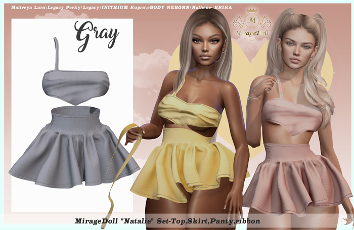 MirageDoll "Natalie" Set-Top,Skirt,Panty, ribbon Gray