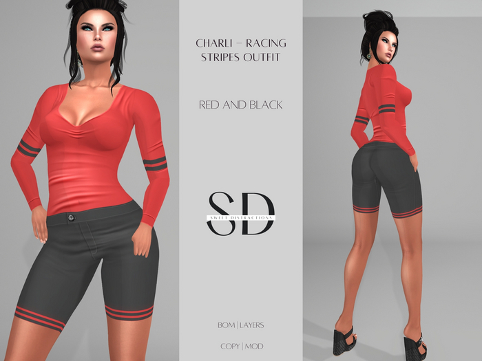 S/D Charli - Racing Stripes Outfit - Red and Black (BOM, Layers)