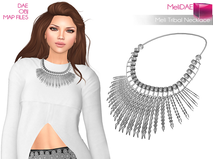 Dae, Obj, FBX, And Texture Files Mesh Tribal Silver Metal Necklace