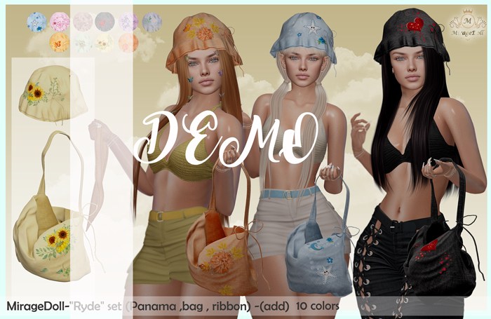DEMO (5 MIN) MirageDoll-"Ryde" set (Panama ,bag , ribbon)-ADD