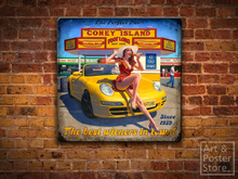 Coney Island | Sexy Pin Up Poster | Rusty Metal Style Wall Sign 