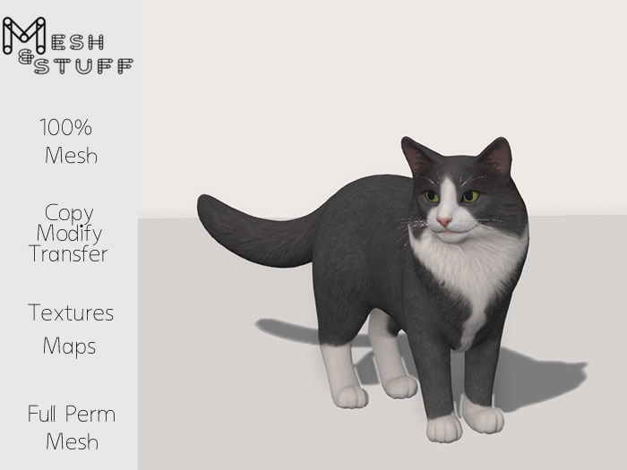 M&S Gray & White Cat Mesh Full Perm 