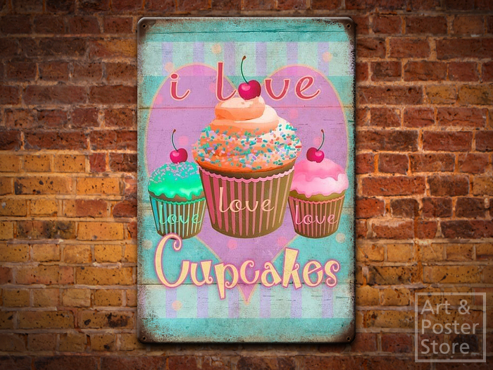 CUPCAKES | Rusty Vintage Metal Sign Poster 