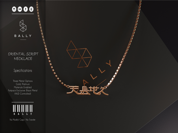 'BALLY' Oriental Script Necklace Gold