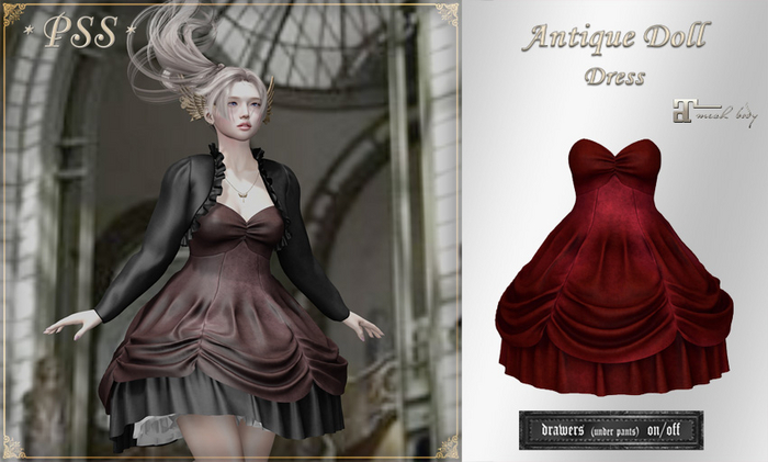 *PSS* Antique Doll Dress Wine (touch to unpack)