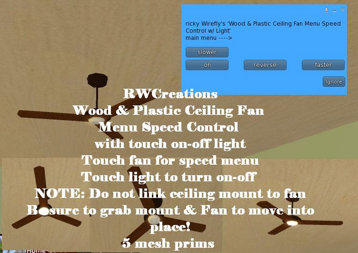 Wood & Plastic Ceiling Fan Menu Speed Control w/ Light BOXED