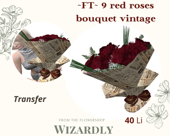 ~FT~ 9 red roses bouquet_vintage box