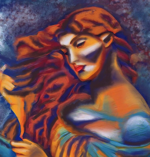 Pre Raphaelite female painted on canvas