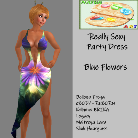 NaturArt Really Sexy Party Dress Blue Flowers