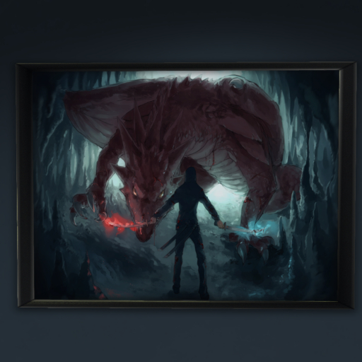 Poster framed Dragon vs swordfighter