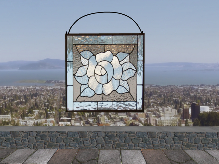 Blue Rose Stained Glass Hanging