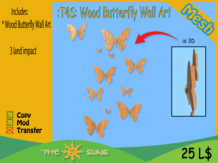 :T4S: Wood Butterfly Wall Art