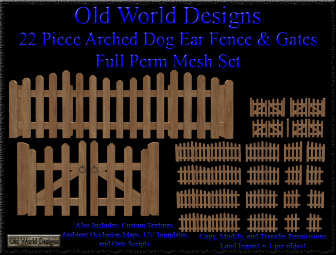 Old World Designs 22 Piece Arched Dog Ear Picket Fence and Gate Set Full Perm Builders Mesh Kit