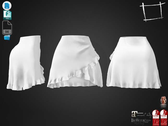 Dae Obj FBX For Ruffled Bottom Mini Wrap Skirt Maitreya Slink Belleza Isis Freya Legacy