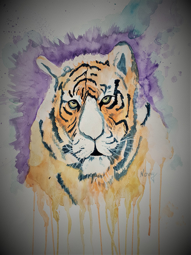 Tiger In The Mist Watercolour Framed 