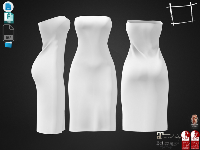 Dae Obj FBX For Strapless Knee Length Dress Maitreya, Slink, Belleza (Isis,Freya), Legacy