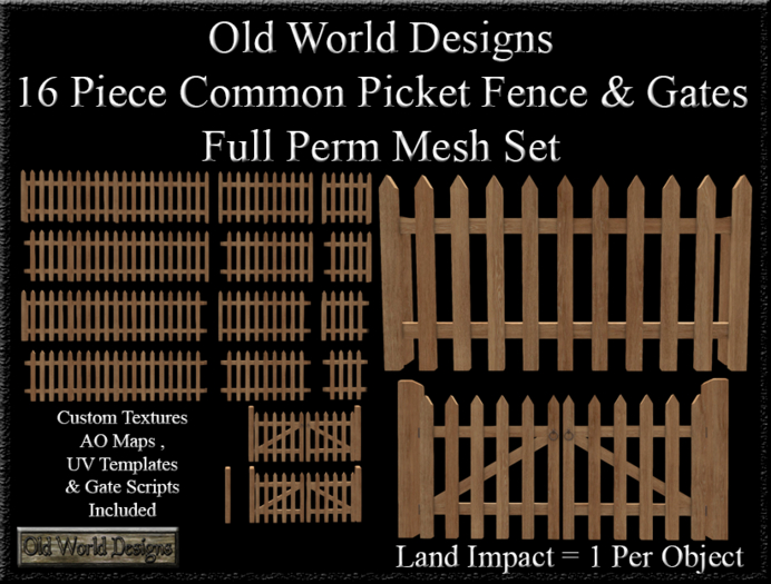 Old World Designs Full Perm Mesh 16 Piece Common Picket Fence and Gate Set