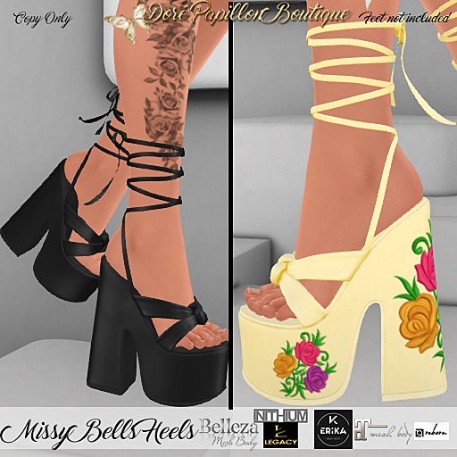 DPB Missy Bells Heels - Floral 2 Yellow *Maitreya, Legacy, Kupra, Reborn & Erika*