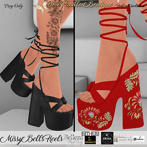 DPB Missy Bells Heels - Floral 1 Red *Maitreya, Legacy, Kupra, Reborn & Erika*