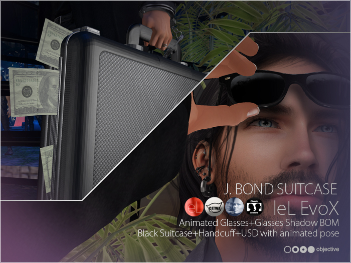 J. Bond suitcase black+sunglases (for male)