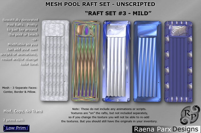 POOL RAFT SET #3 "MILD" - 5 MESH UNSCRIPTED POOL RAFTS - RPD  - NEW!!!