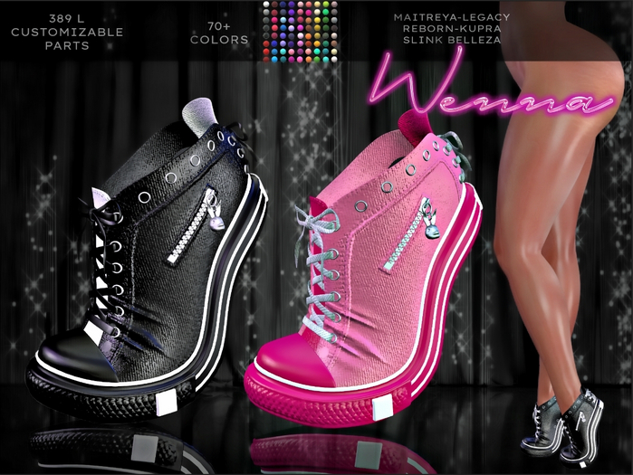 Wenna, Customizable Tippy Toe Sneakers, 70 + colors, Kupra, Reborn, Maitreya, Legacy, Slink, Belleza,