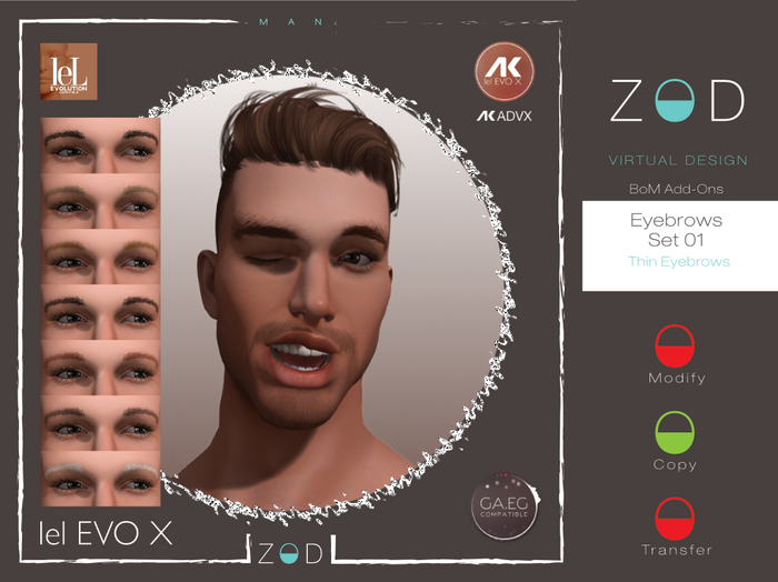 ZOD_EVO X_Eyebrows Set 01 - Thin Eyebrows [FATPACK]