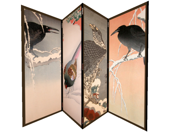 Chinese winter birds 1 prim screen hinged