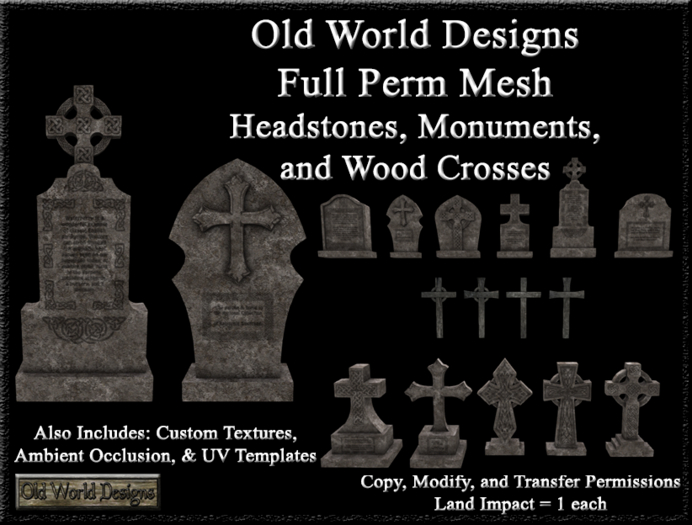 Old World Designs Full Perm Headstones Celtic Inspired Grave marker Set