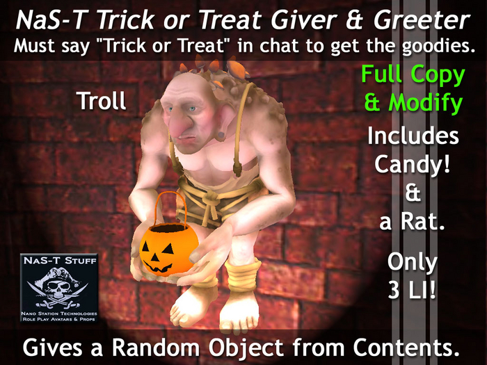 Halloween Giver & Greeter Gives Random Object on chat 'Trick or Treat' -Troll
