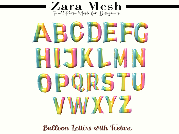 ZM - Balloon Letters with Texture - FULL PERM MESH