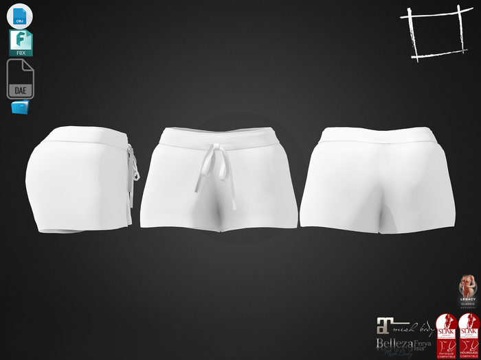 Dae Obj FBX For Female Drawstrings Shorts Maitreya, Slink(Physique,Hourglass),Belleza (Isis,Freya), Legacy