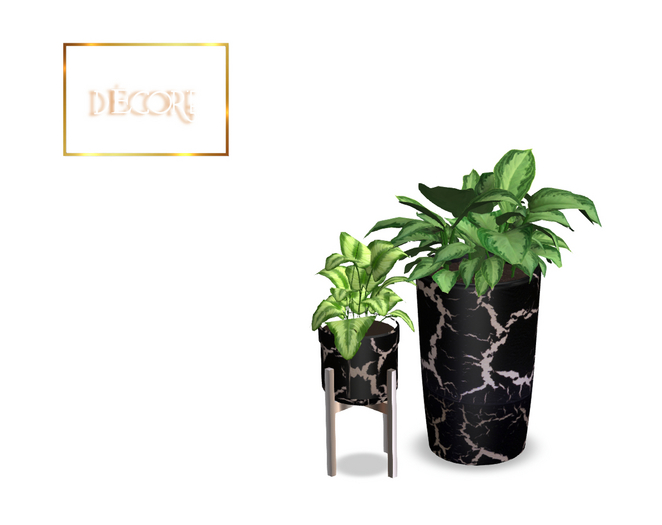Decor'e - 2 potted plants * BLACK MARMOL & SILVER* ADD ME
