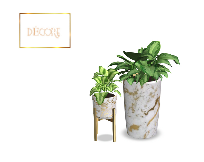 Decor'e - 2 potted plants * WHITE MARMOL & GOLD 