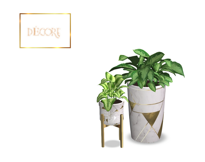 Decor'e- 2 potted plants  * WHITE GOLD & GOLD TRIANGLES