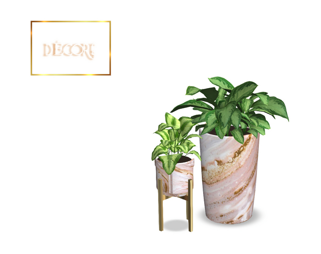 Decor'e- 2 potted plants * WHITE GOLD & BLUSH MARMOL