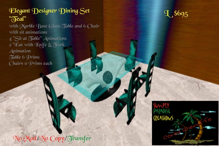 Elegant Designer Dining Set Teal (Slink)  (Boxed) 1.1 CS SV